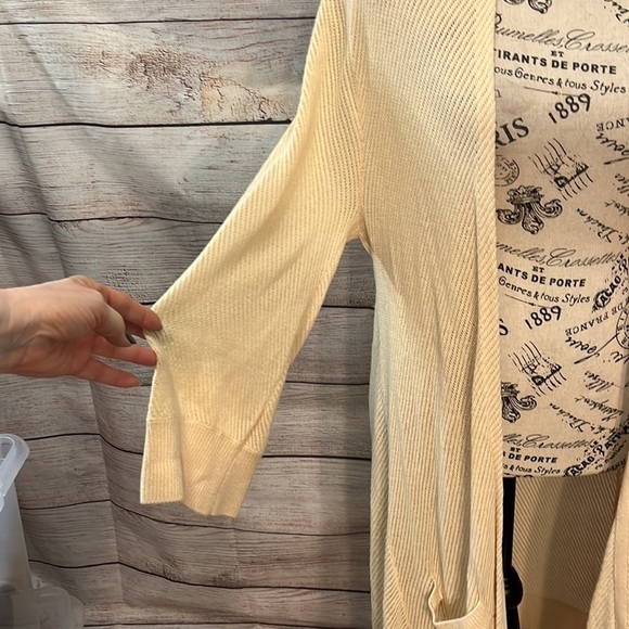 Alice + Olivia Long Cardigan Sweater Duster Wool & Cashmere Open Cream Medium - Picture 3 of 11